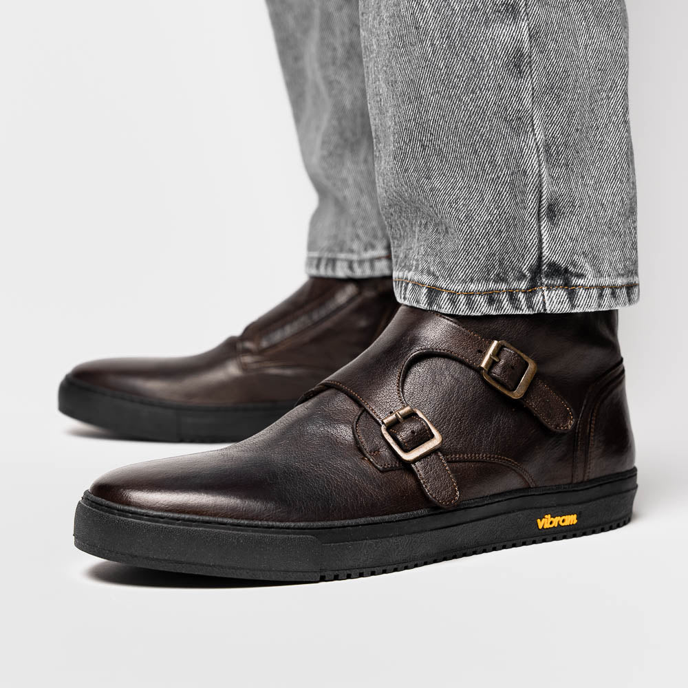 Calzoleria Toscana H884 Buffalo Double Monk Sneakers Dark Brown