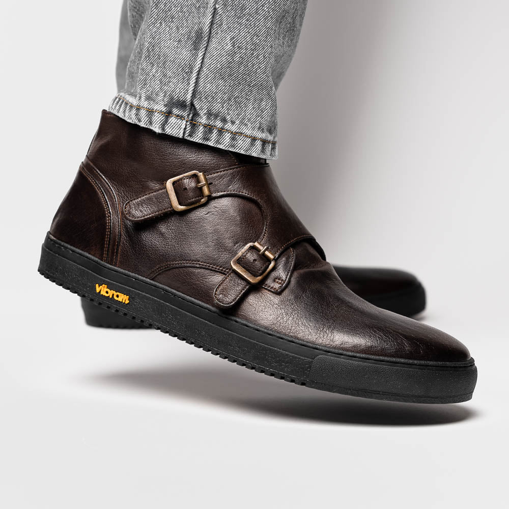 Calzoleria Toscana H884 Buffalo Double Monk Sneakers Dark Brown
