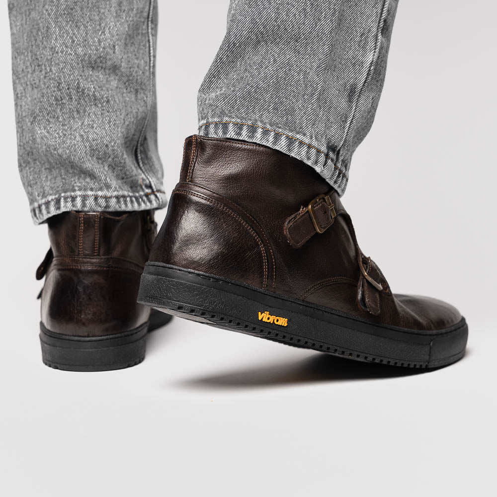 Calzoleria Toscana H884 Buffalo Double Monk Sneakers Dark Brown