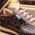 Harris Shoes 1913 Crocodile Print Calfskin Sneakers Brown