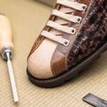 Harris Shoes 1913 Crocodile Print Calfskin Sneakers Brown
