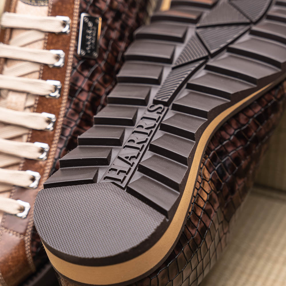 Harris Shoes 1913 Crocodile Print Calfskin Sneakers Brown