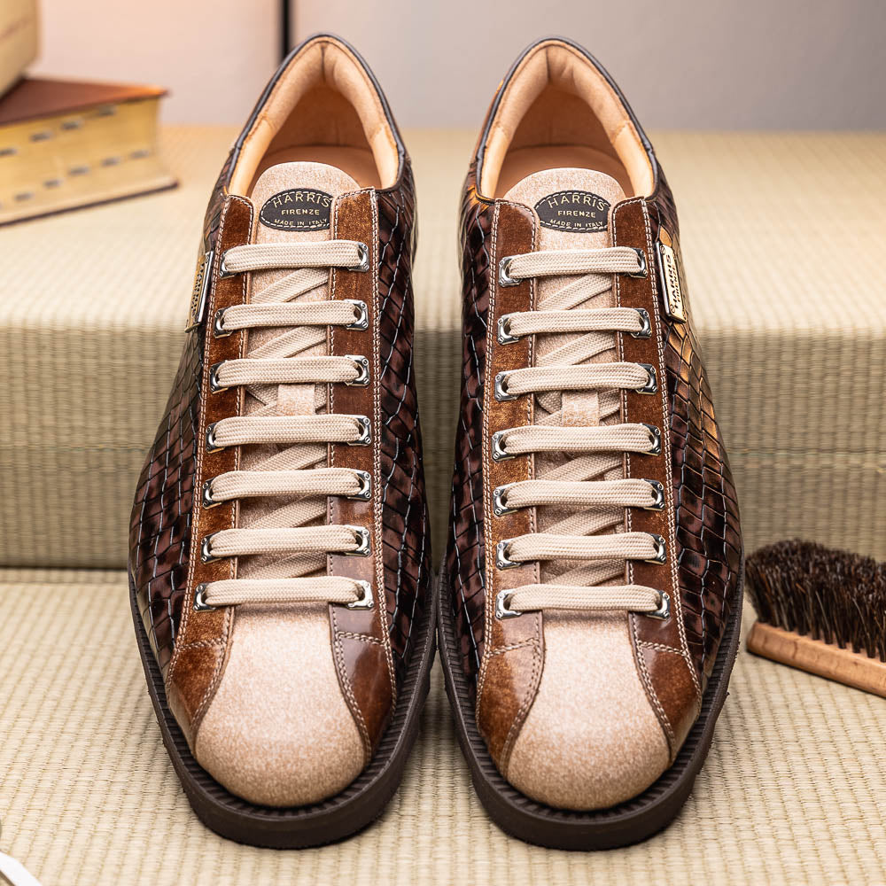 Harris Shoes 1913 Crocodile Print Calfskin Sneakers Brown