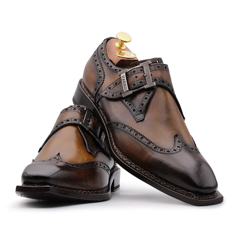 Harris Firenze 1913 Calfskin Leather Single Buckle Shoes Brown