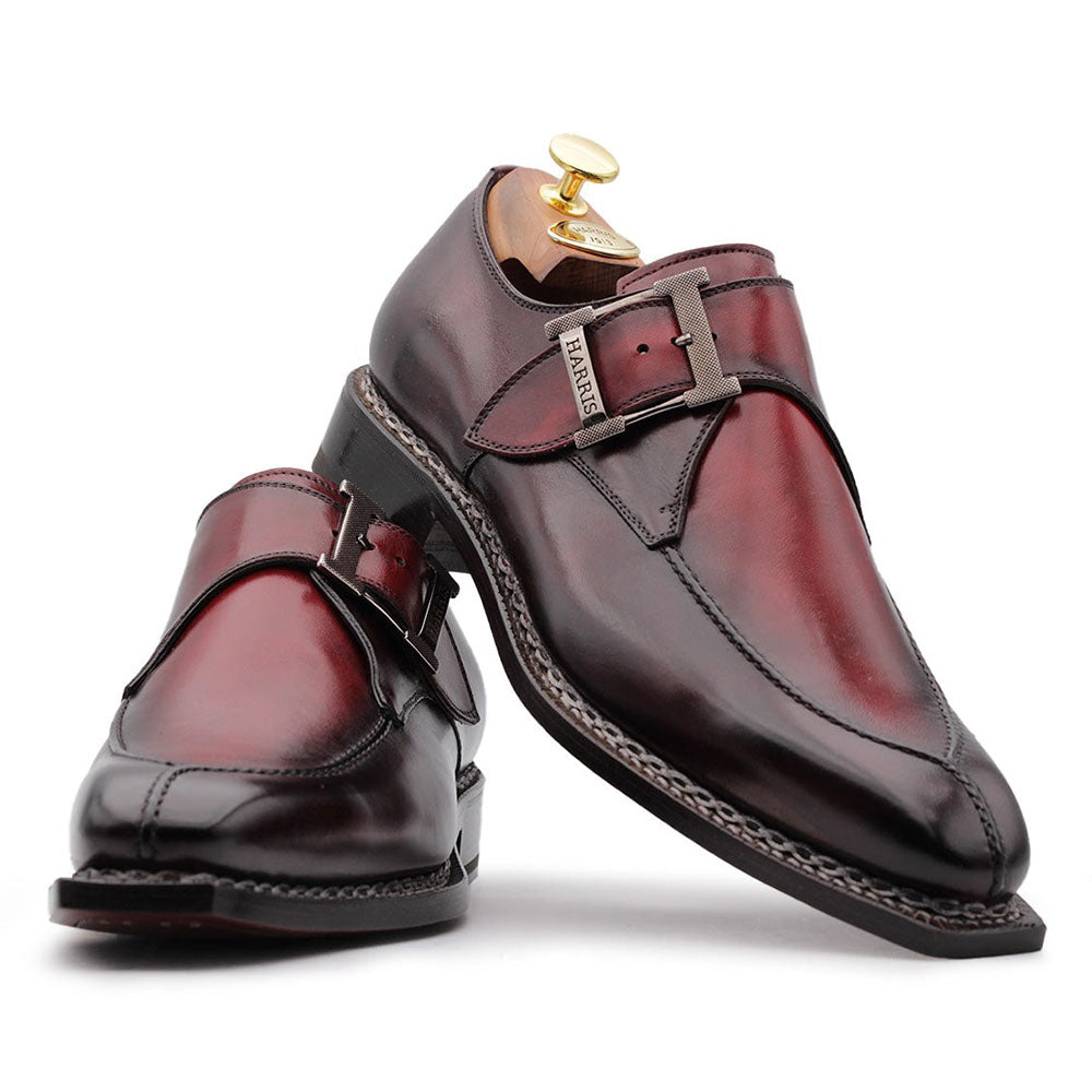 Harris Firenze 1913 Calfskin Leather Single Buckle Shoes Red