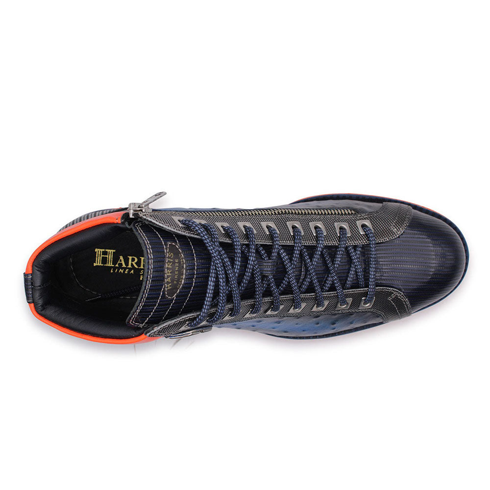 Harris Firenze 1913 Calfskin Ostrich-Print Ankle Boots Blu