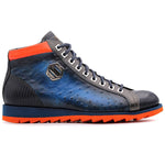 Harris Firenze 1913 Calfskin Ostrich-Print Ankle Boots Blu