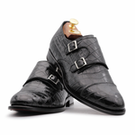 Harris Firenze 1913 Crocodile Double Buckle Shoes Black