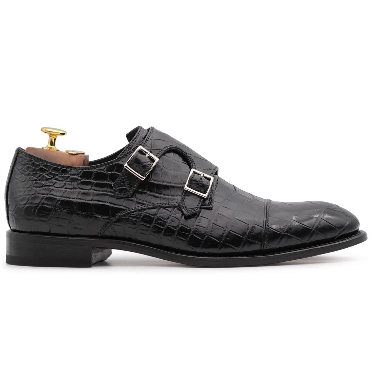 Harris Firenze 1913 Crocodile Double Buckle Shoes Black