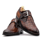 Harris Firenze 1913 Crocodile Print Buckle Shoes Brown