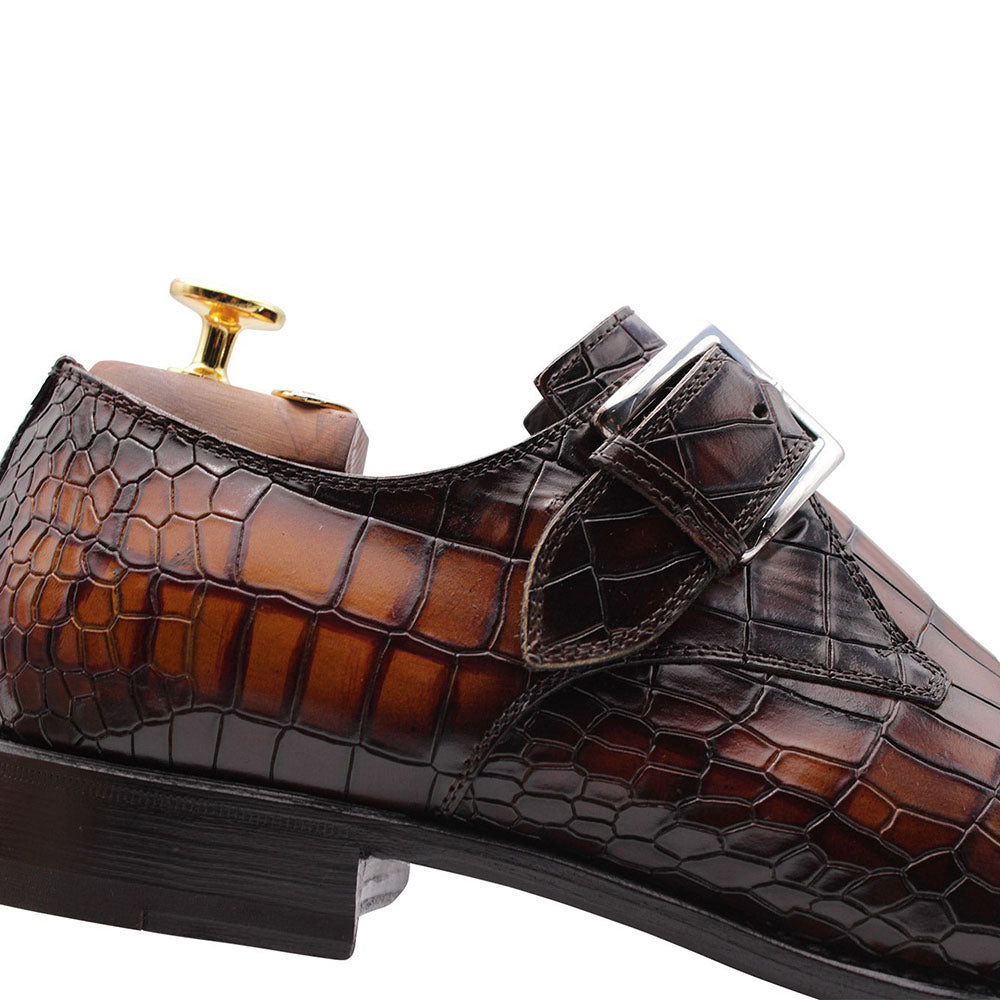 Harris Firenze 1913 Crocodile Print Buckle Shoes Brown