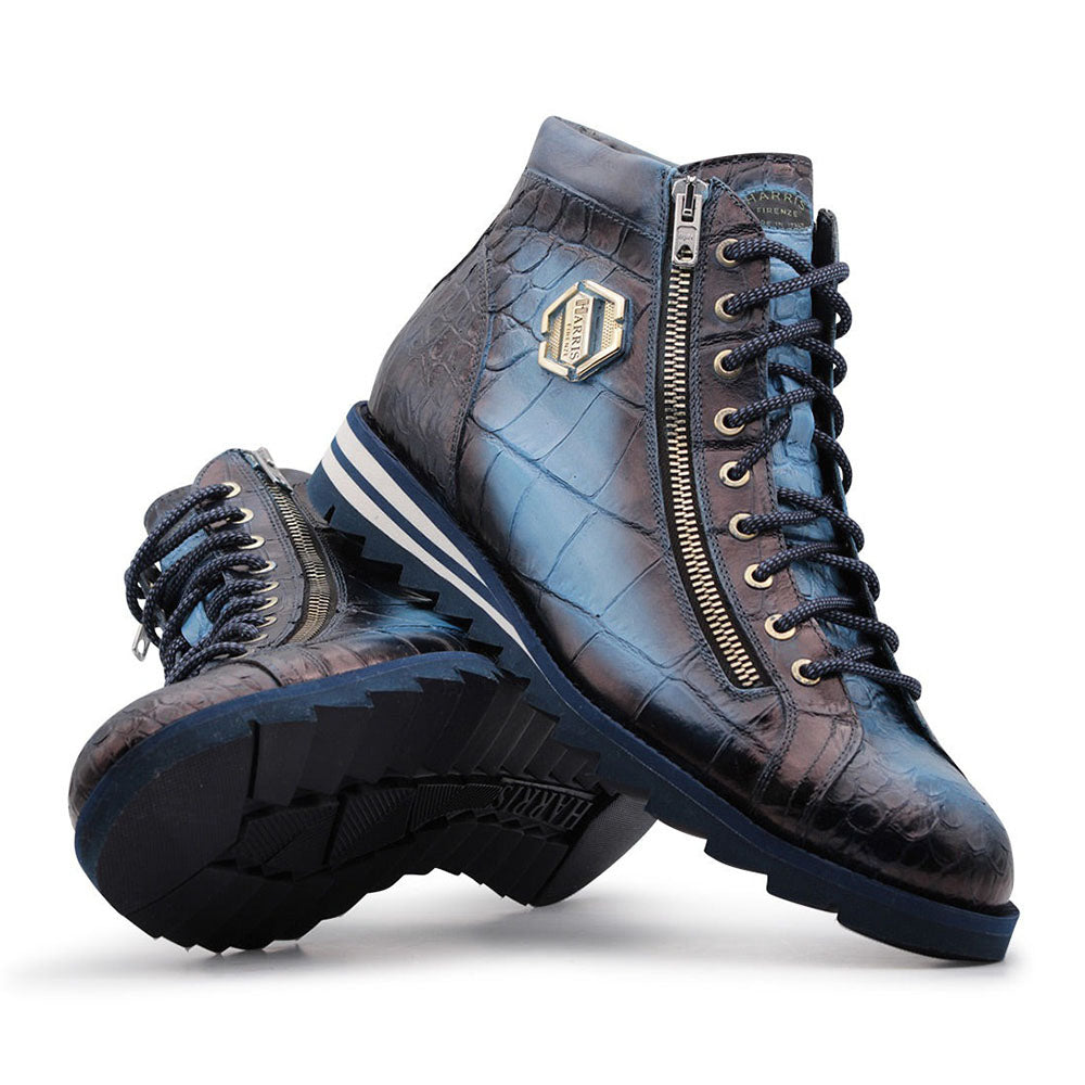 Harris Firenze 1913 Crocodile Print / Calfskin Boots Blue