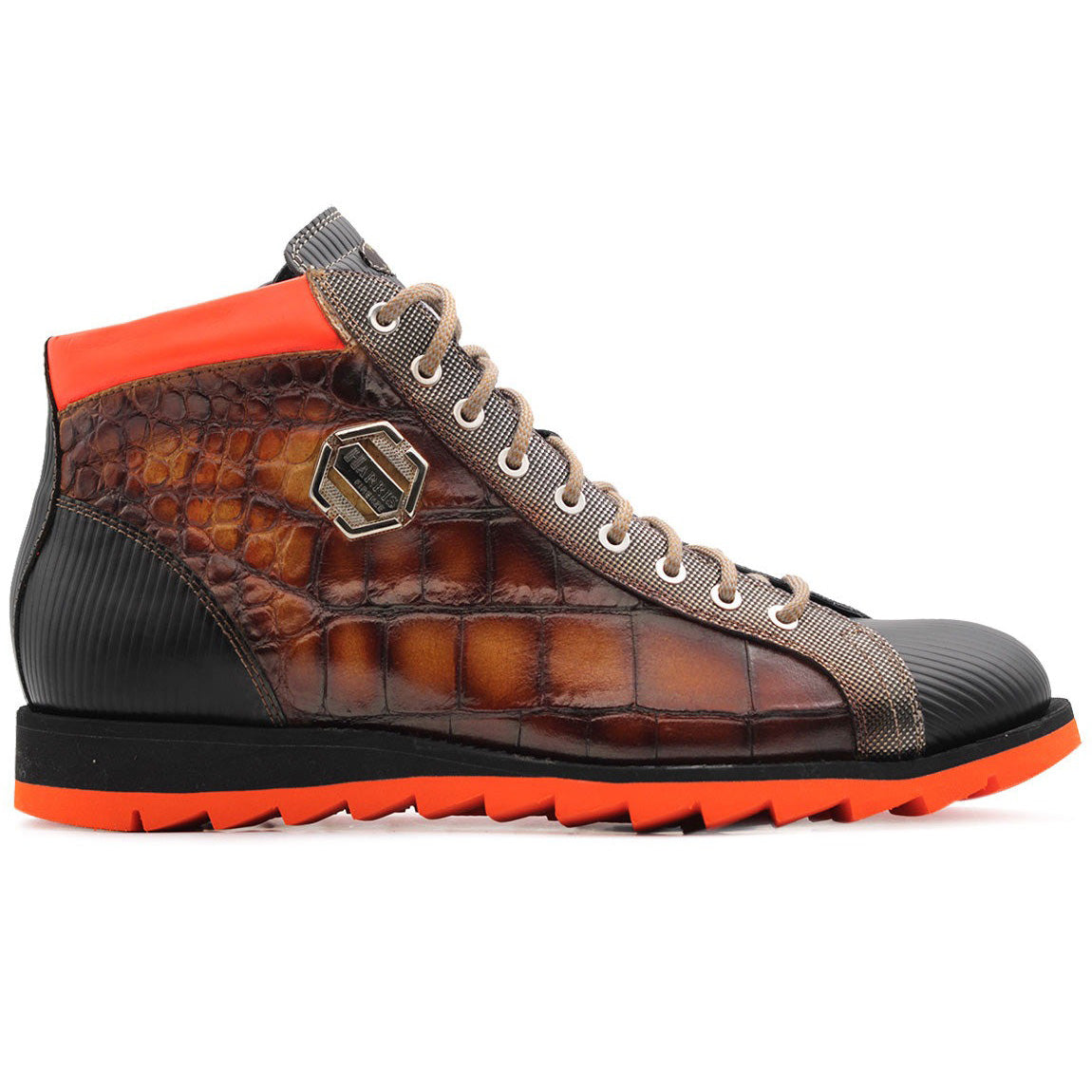 Harris Firenze 1913 Crocodile Print Calfskin Hi-Top Sneakers Brown