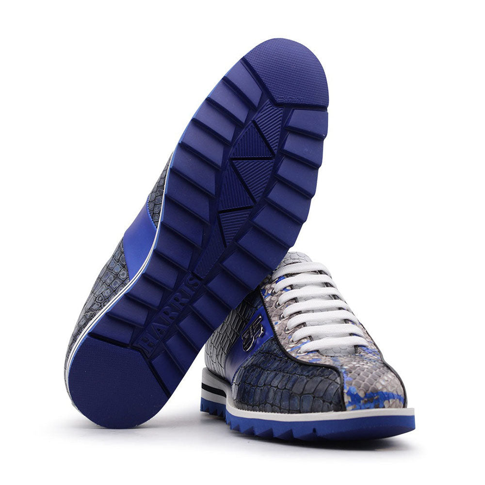 Harris Firenze 1913 Crocodile Print Calfskin Sneakers Blue