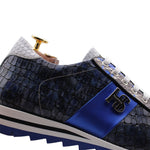 Harris Firenze 1913 Crocodile Print Calfskin Sneakers Blue