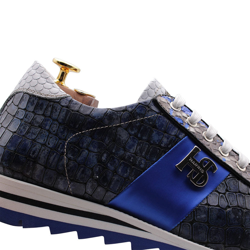 Harris Firenze 1913 Crocodile Print Calfskin Sneakers Blue