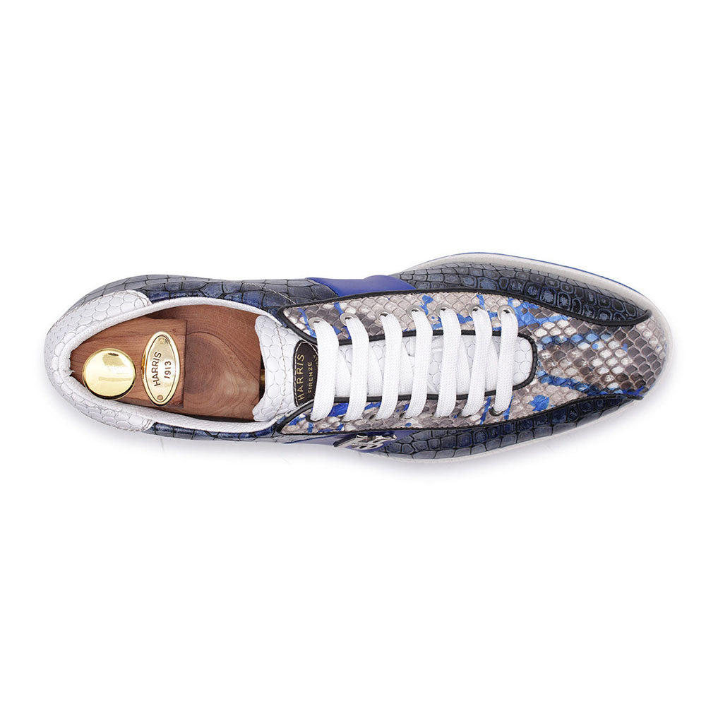 Harris Firenze 1913 Crocodile Print Calfskin Sneakers Blue