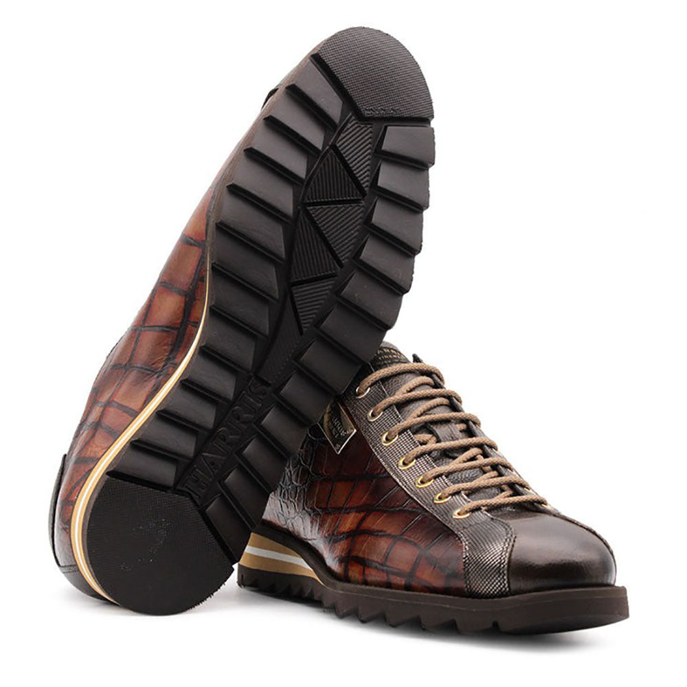 Harris Firenze 1913 Crocodile Print Calfskin Sneakers Brown
