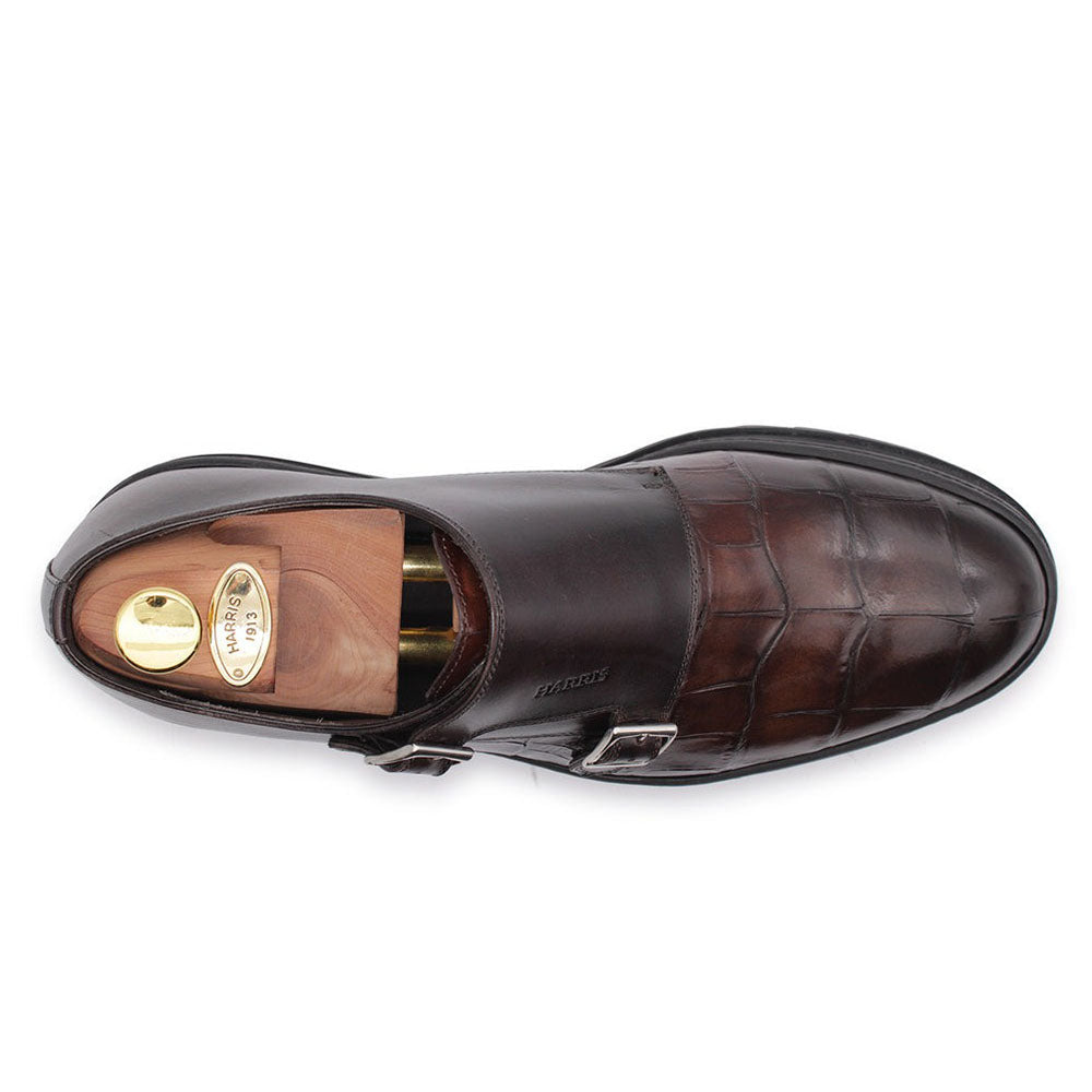 Harris Firenze 1913 Crocodile Print Double Buckle Shoes Brown
