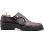 Harris Firenze 1913 Crocodile Print Double Buckle Shoes Brown