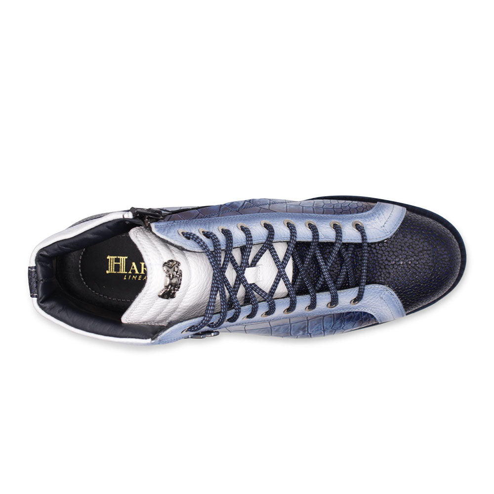 Harris Firenze 1913 Crocodile Print Leather Boots Blue