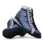 Harris Firenze 1913 Crocodile Print Leather Boots Blue