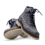 Harris Firenze 1913 Crocodile Print Leather Boots Blue