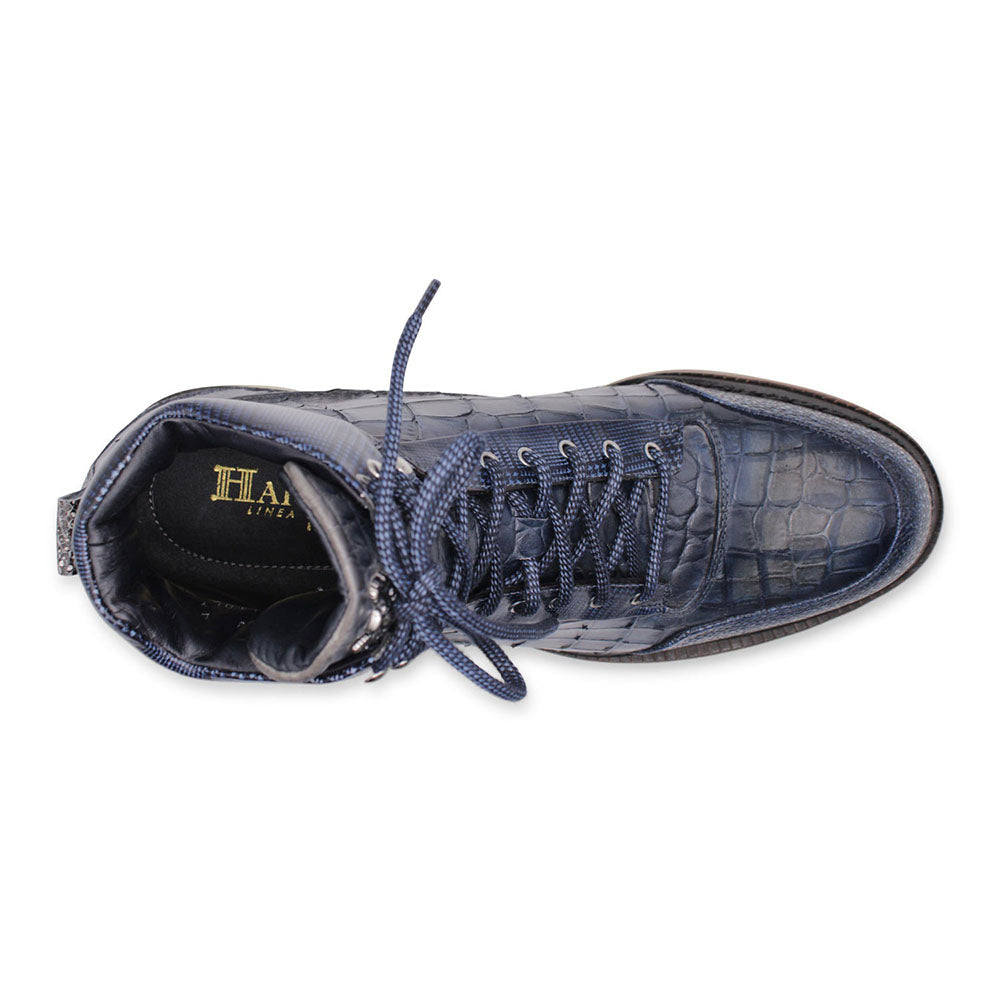 Harris Firenze 1913 Crocodile Print Leather Boots Blue