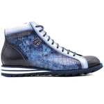 Harris Firenze 1913 Crocodile Print Leather Boots Blue