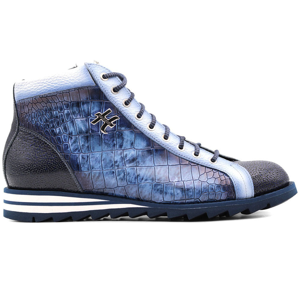 Harris Firenze 1913 Crocodile Print Leather Boots Blue