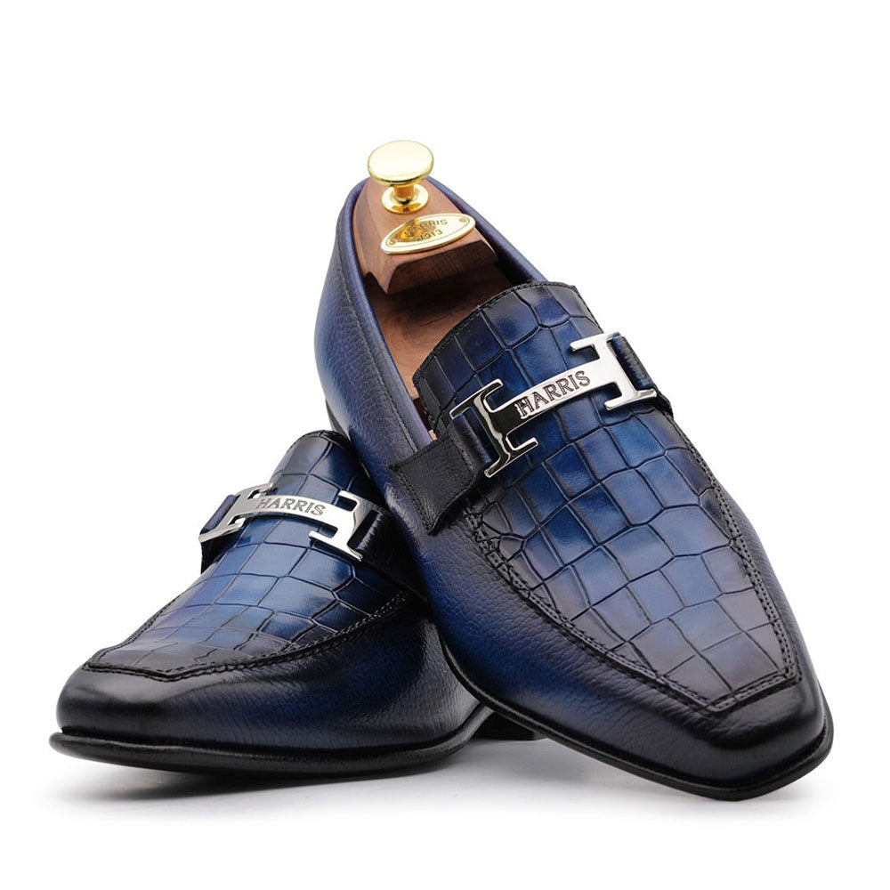 Harris Firenze 1913 Crocodile Print Moccasin Blue