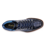 Harris Firenze 1913 Embossed Crocodile Print Calfskin Ankle Boots Blue
