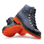 Harris Firenze 1913 Embossed Crocodile Print Calfskin Ankle Boots Blue