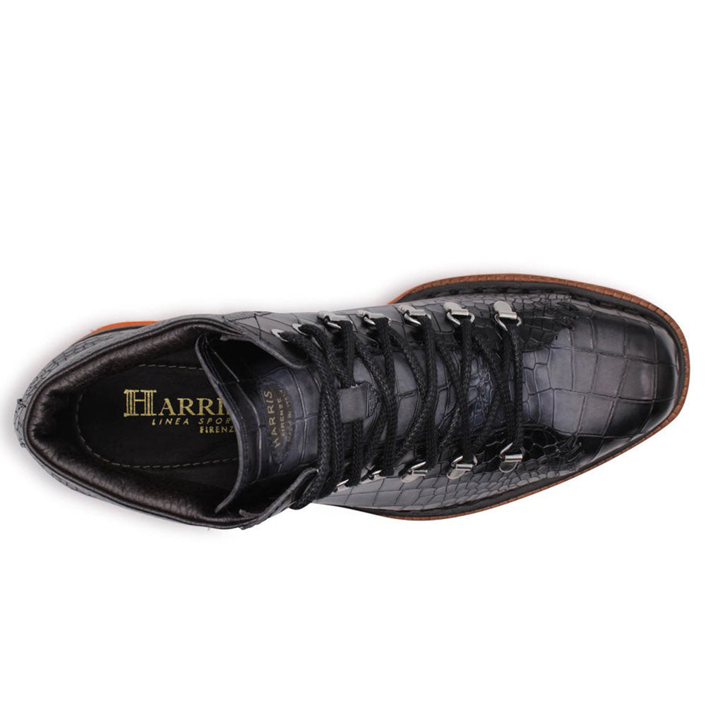 Harris Firenze 1913 Embossed Crocodile Print Calfskin Ankle Boots Grey