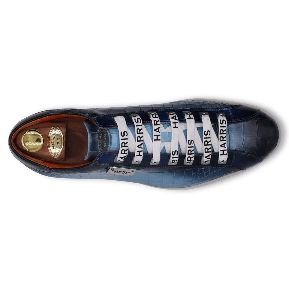 Harris Firenze 1913 Embossed Crocodile Print Leather Sneakers Blue