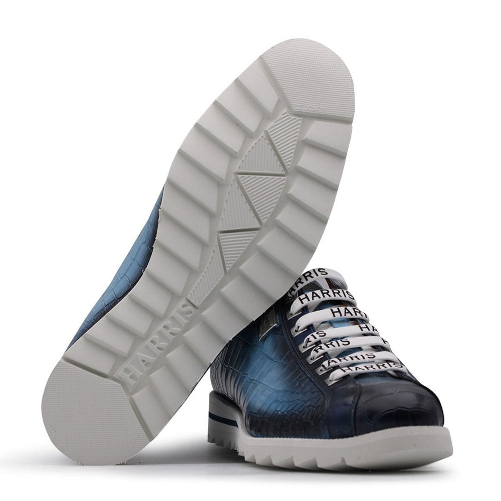 Harris Firenze 1913 Embossed Crocodile Print Leather Sneakers Blue