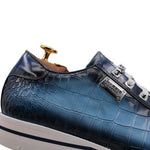 Harris Firenze 1913 Embossed Crocodile Print Leather Sneakers Blue