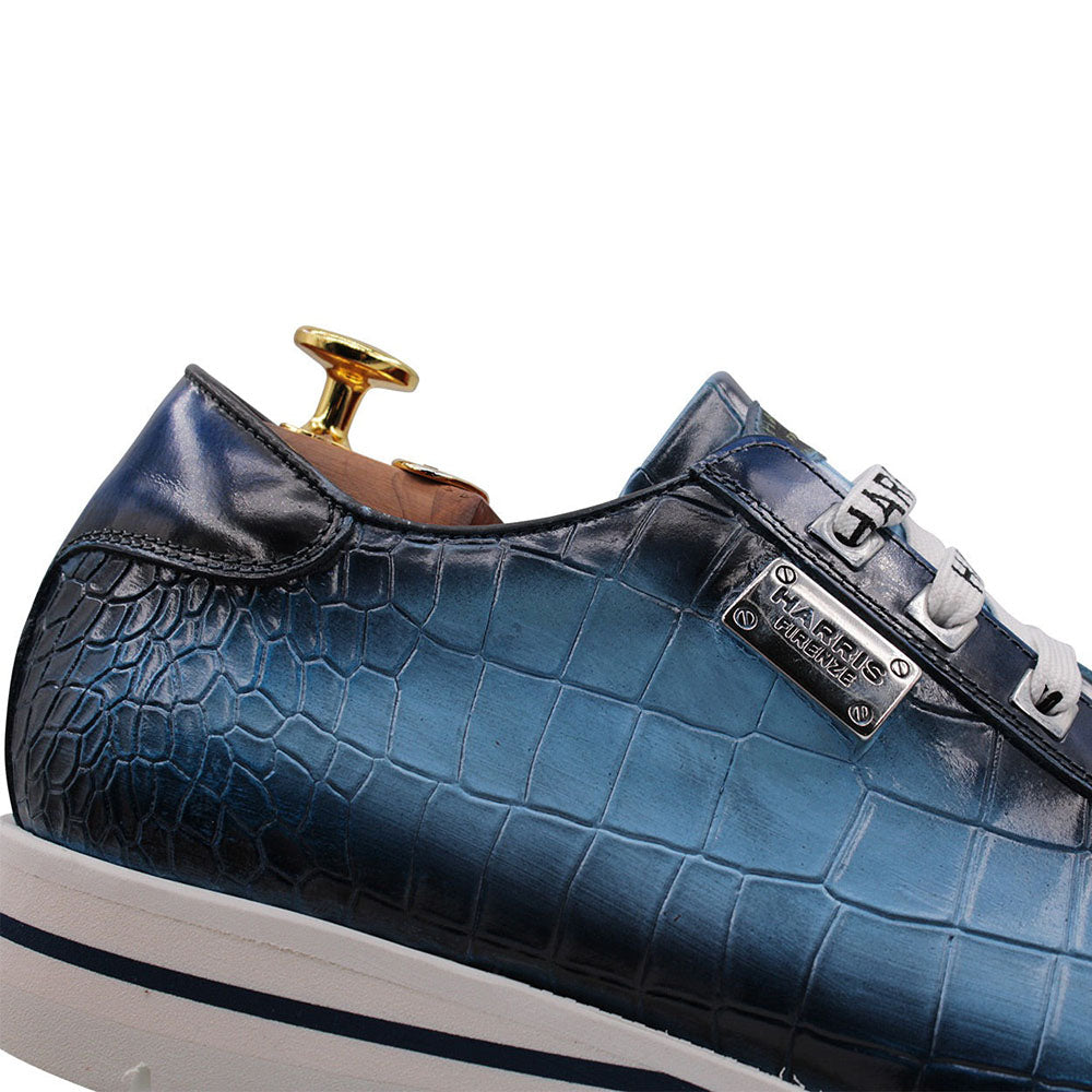 Harris Firenze 1913 Embossed Crocodile Print Leather Sneakers Blue