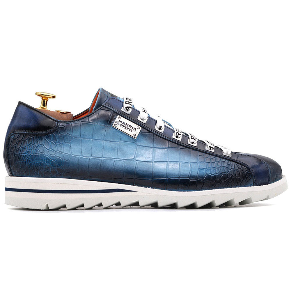 Harris Firenze 1913 Embossed Crocodile Print Leather Sneakers Blue