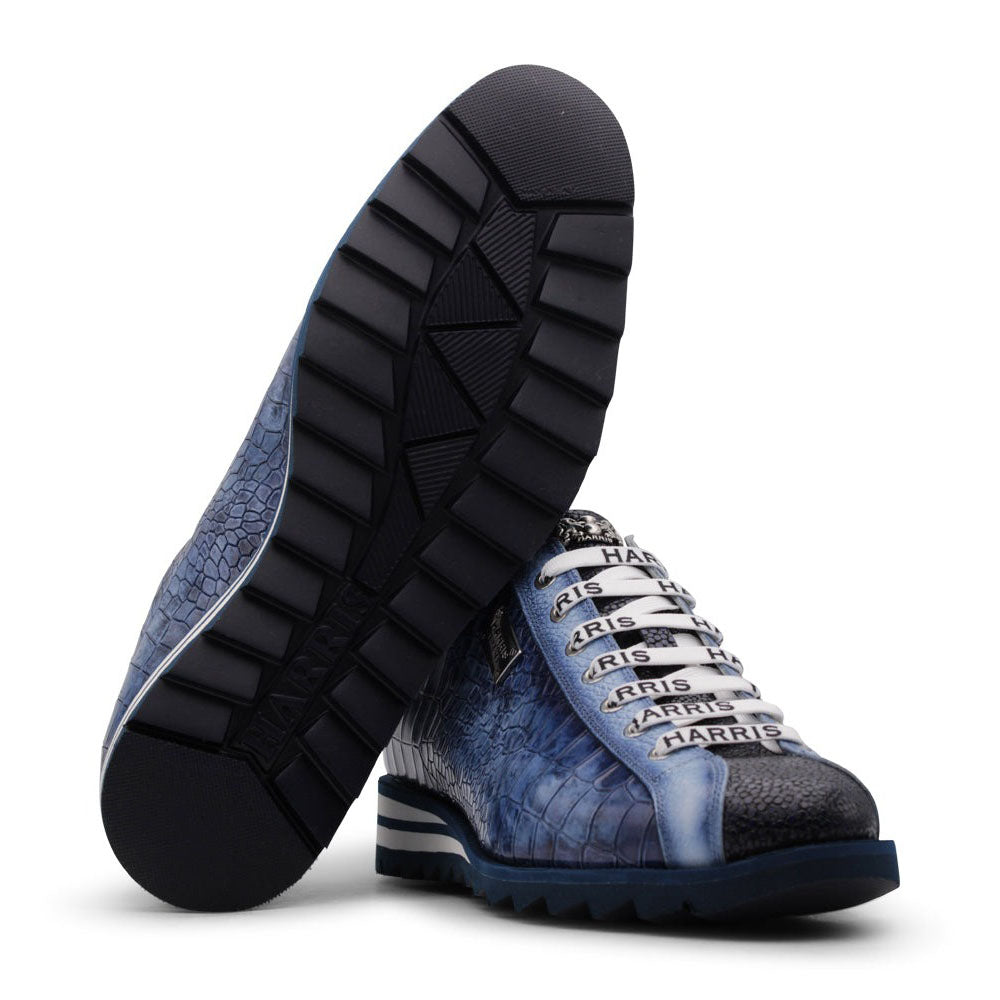Harris Firenze 1913 Hand Painted Printed Leather Sneakers Blue