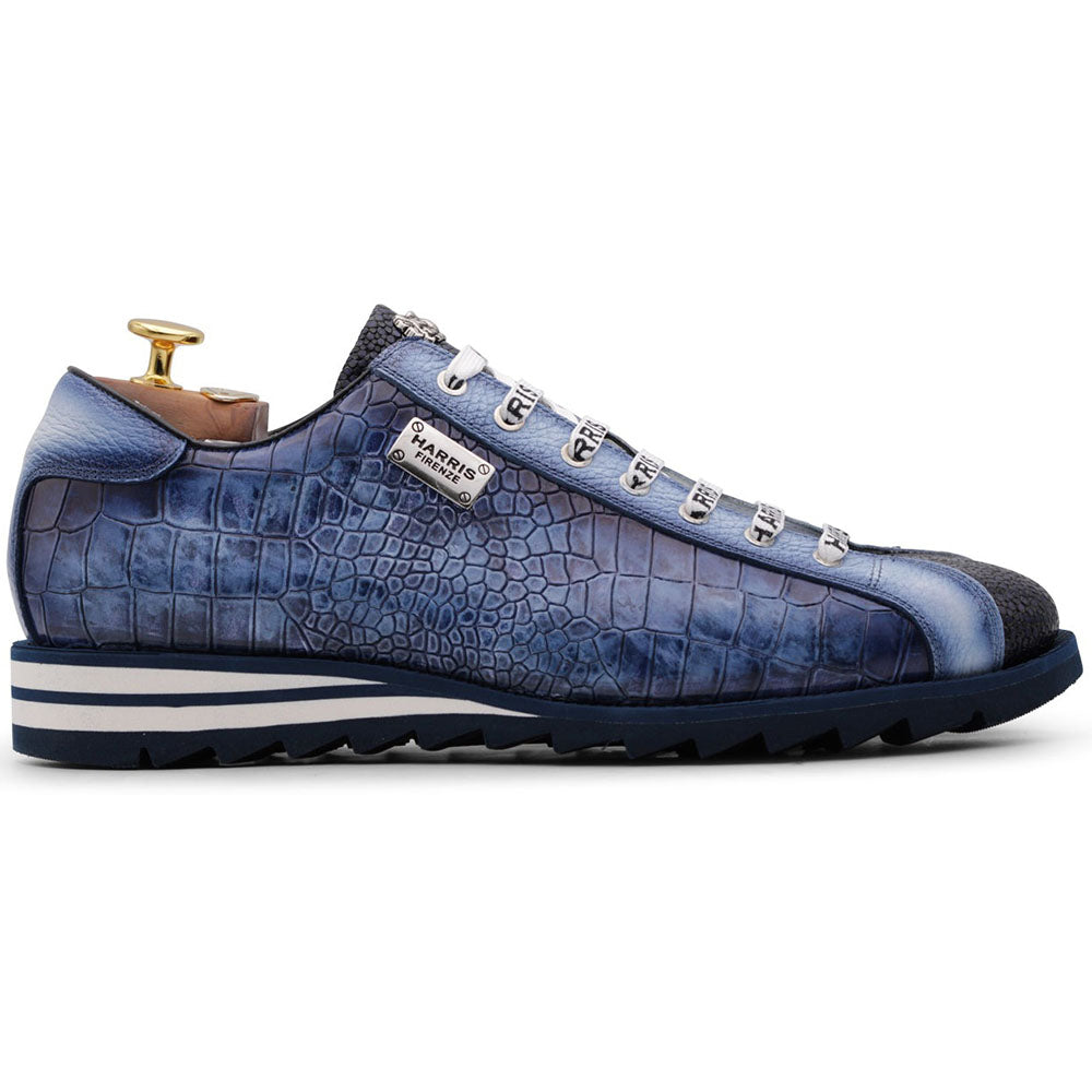 Harris Firenze 1913 Hand Painted Printed Leather Sneakers Blue