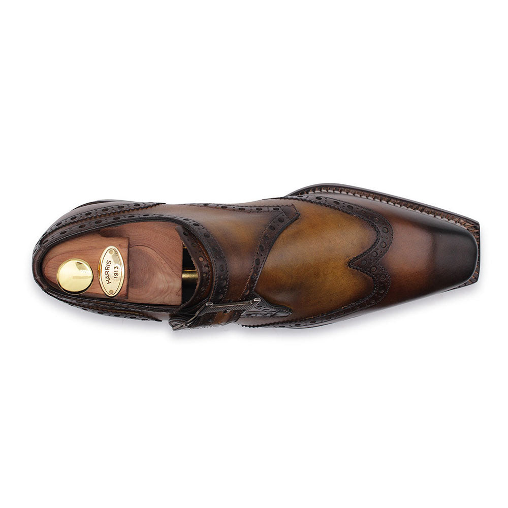 Harris Firenze 1913 Leather Monkstrap Wingtip Shoes Brown