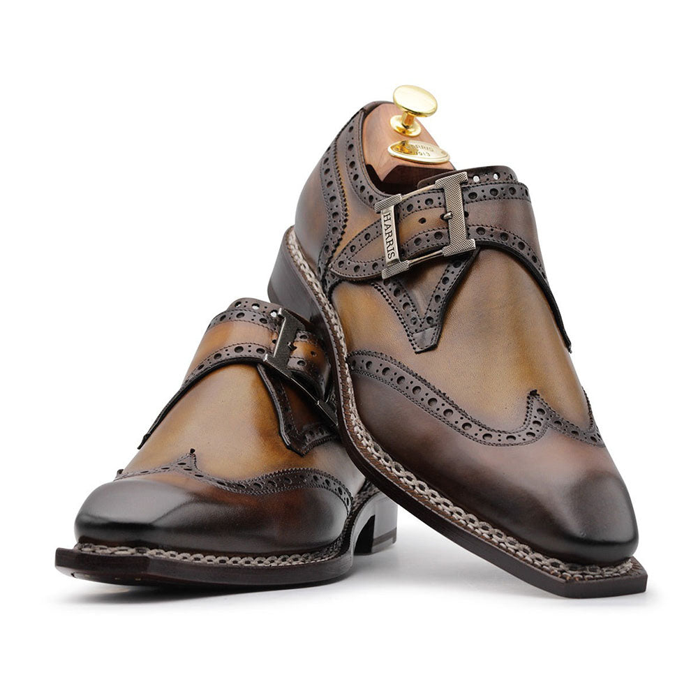 Harris Firenze 1913 Leather Monkstrap Wingtip Shoes Brown