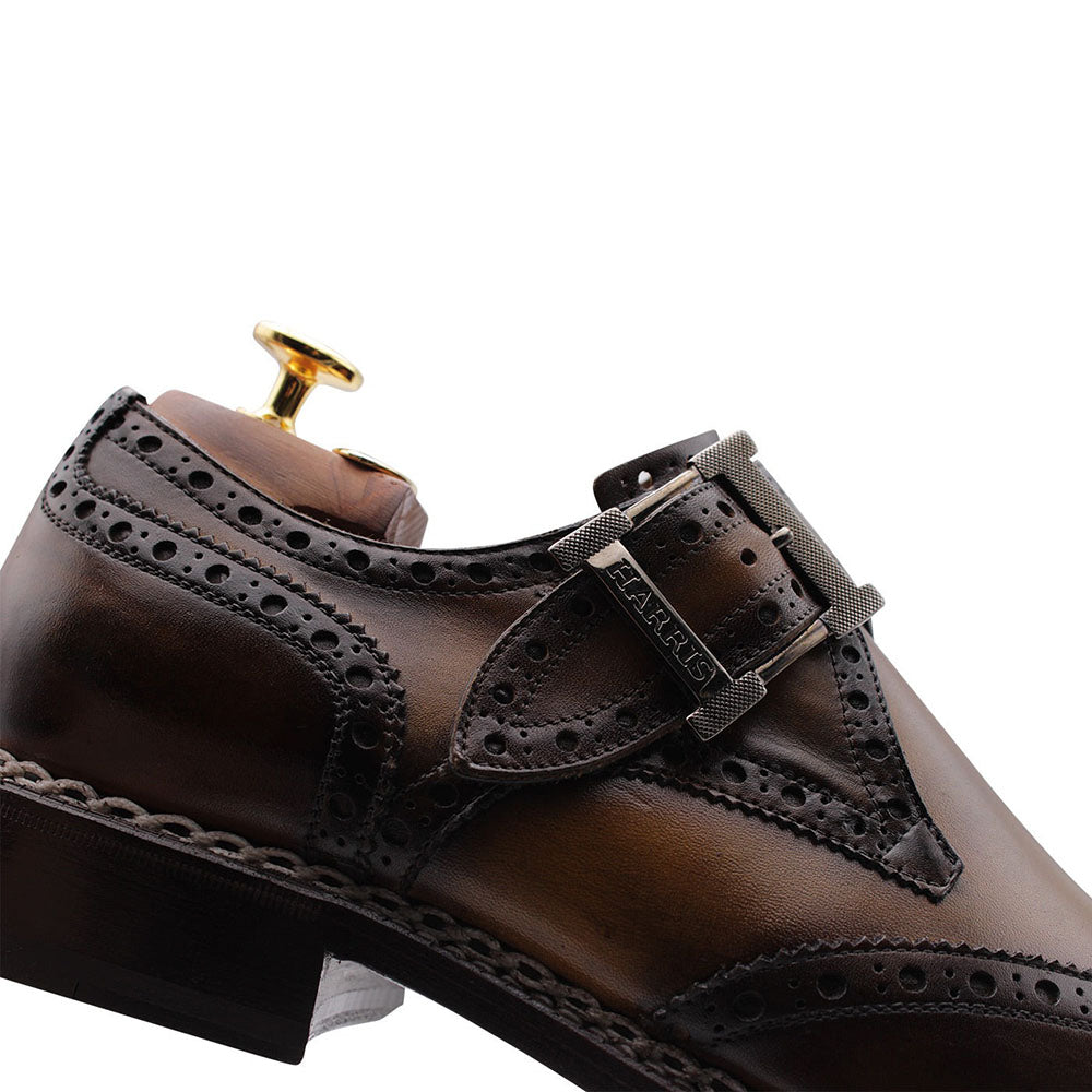 Harris Firenze 1913 Leather Monkstrap Wingtip Shoes Brown