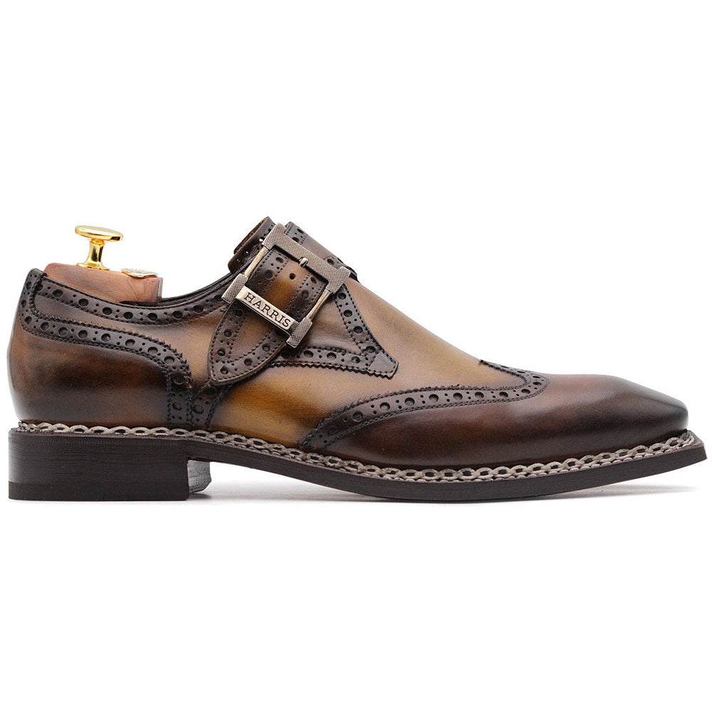 Harris Firenze 1913 Leather Monkstrap Wingtip Shoes Brown