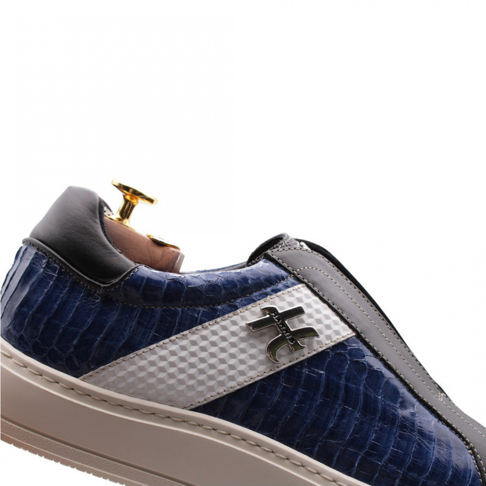 Harris Firenze 1913 Natural Python Leather Sneakers Blue