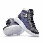 Harris Firenze 1913 Ostrich Print Calfskin Hi-Top Sneakers Blue
