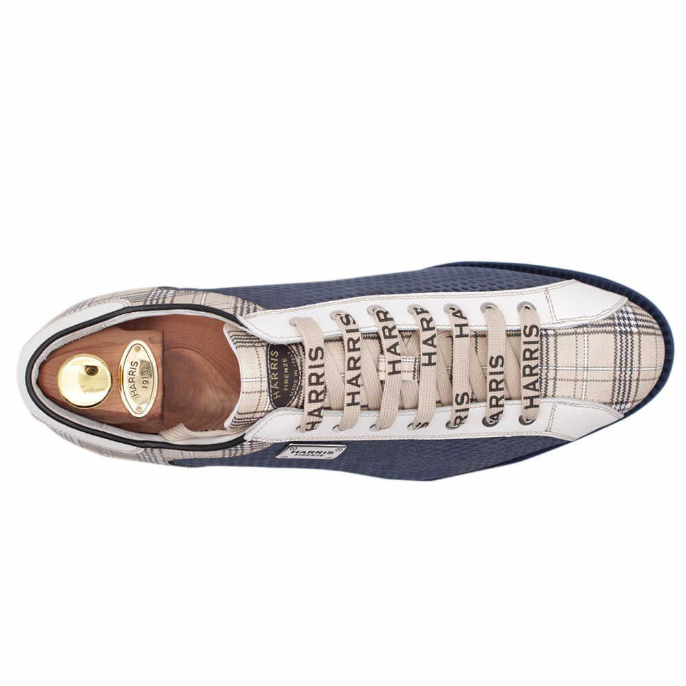 Harris Firenze 1913 Perforated Suede / Tweed Print Leather Sneakers Blue