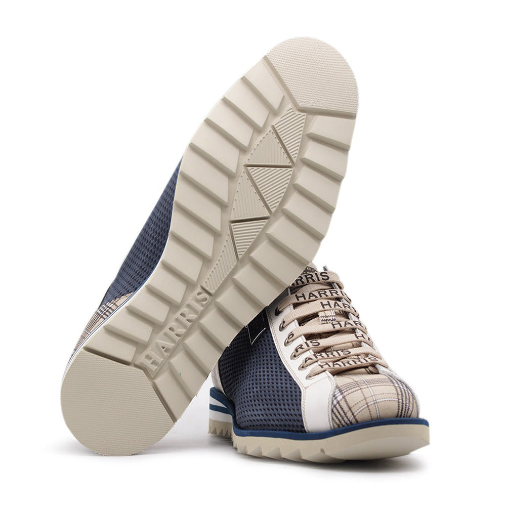 Harris Firenze 1913 Perforated Suede / Tweed Print Leather Sneakers Blue