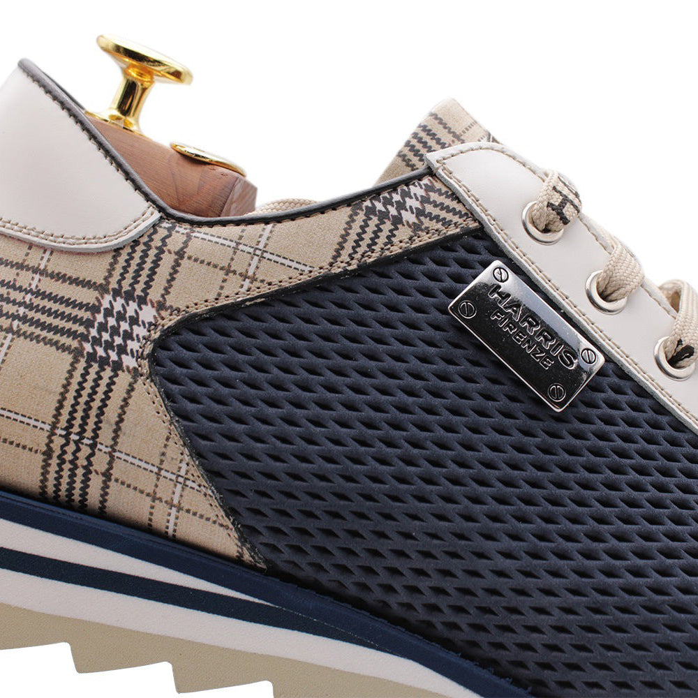 Harris Firenze 1913 Perforated Suede / Tweed Print Leather Sneakers Blue